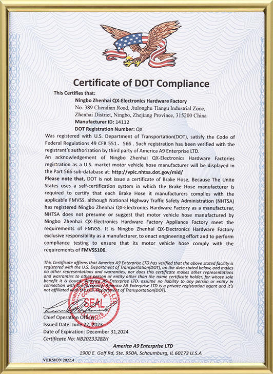 Certificate of DOT Compliance